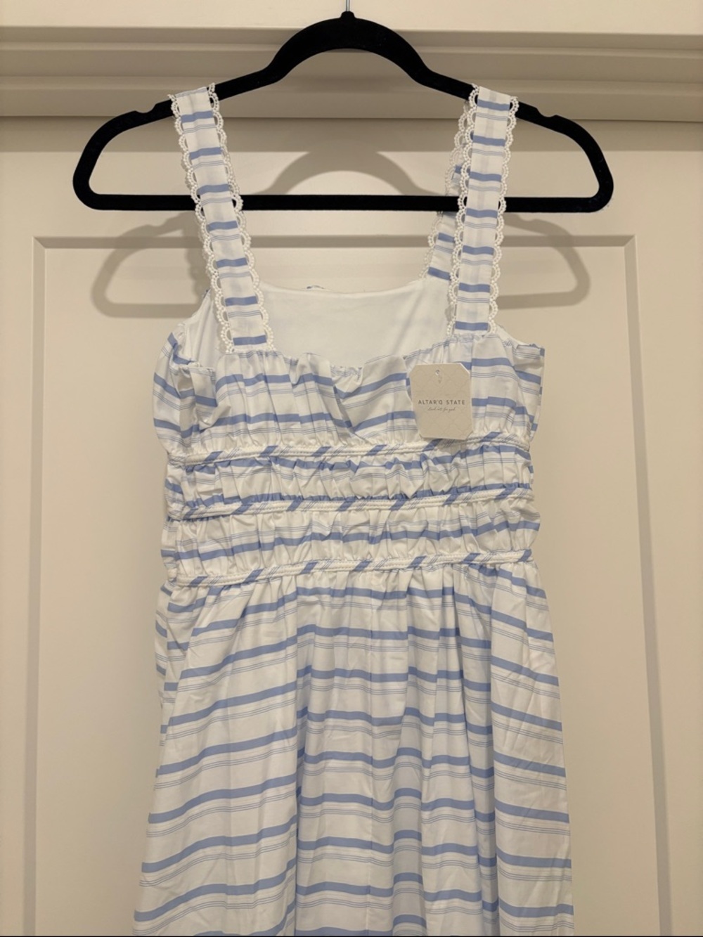 NWT [Altar’d State] Striped Lace Maxi/Midi Sundress White/Blue Women’s XXS - Picture 8 of 12
